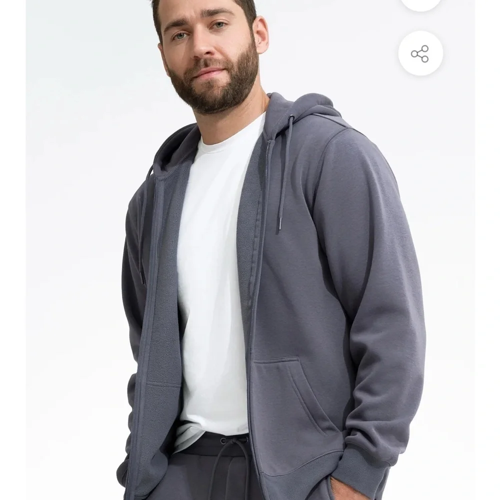 Men's Gray Stretch Fleece Zip-Up Hoodie - Picture 1 of 3
